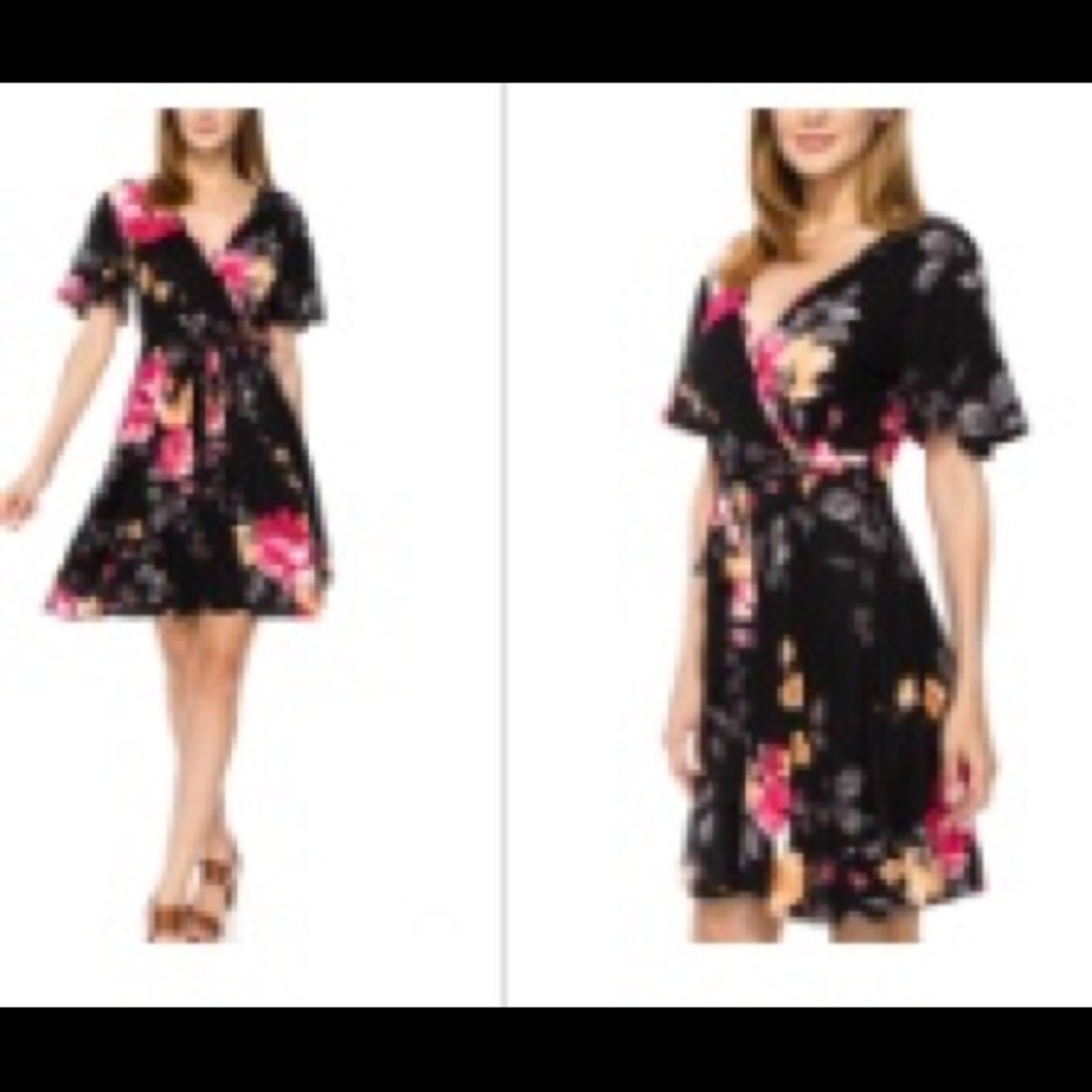 Floral Print Surplice Waist Tie Dress - Picture 2 of 4